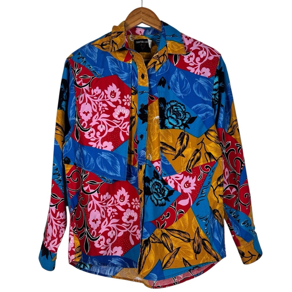Frontier Series Vintage Western Shirt Floral Colorful Rodeo Cowboy Womens Large